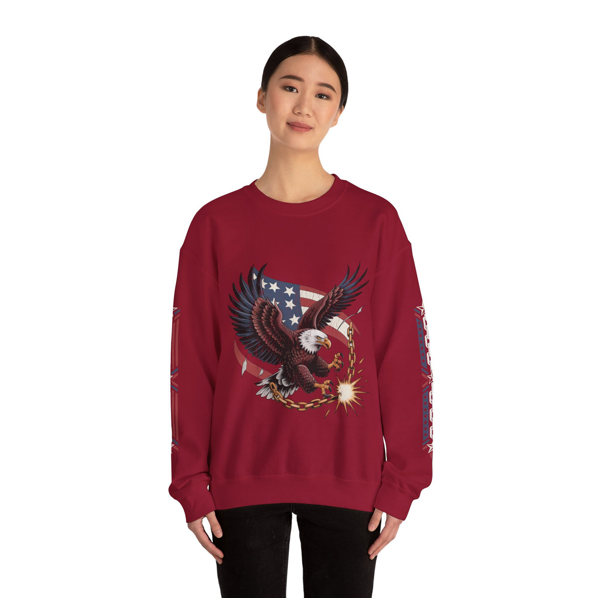 Patriotic Eagle Freedom Sweatshirt, American Flag Crewneck, Broken Chain Military Style Pullover, Fourth of July Gift for Him or Her