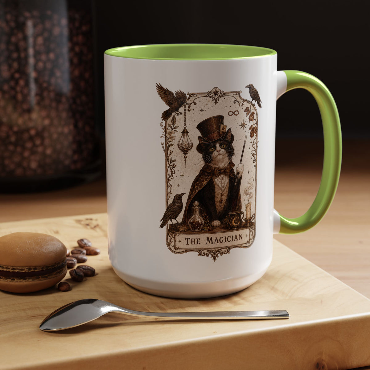 Black Cat Magician Tarot Coffee Mug, Mystic Cat Tarot Card Mug, The Magician Cat Cup, Witchy Gothic Gift for Cat Lovers