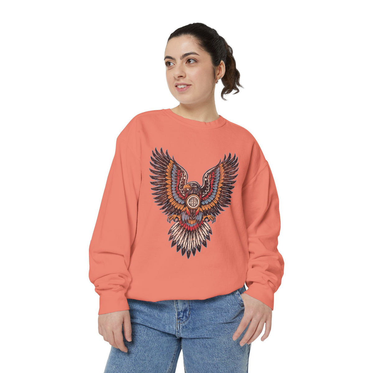Ornamental Eagle Sweatshirt, Retro Tattoo Style Bird Graphic, Gift for Wildlife Art Lovers, Boho Festival Outfits and Everyday Casual Wear