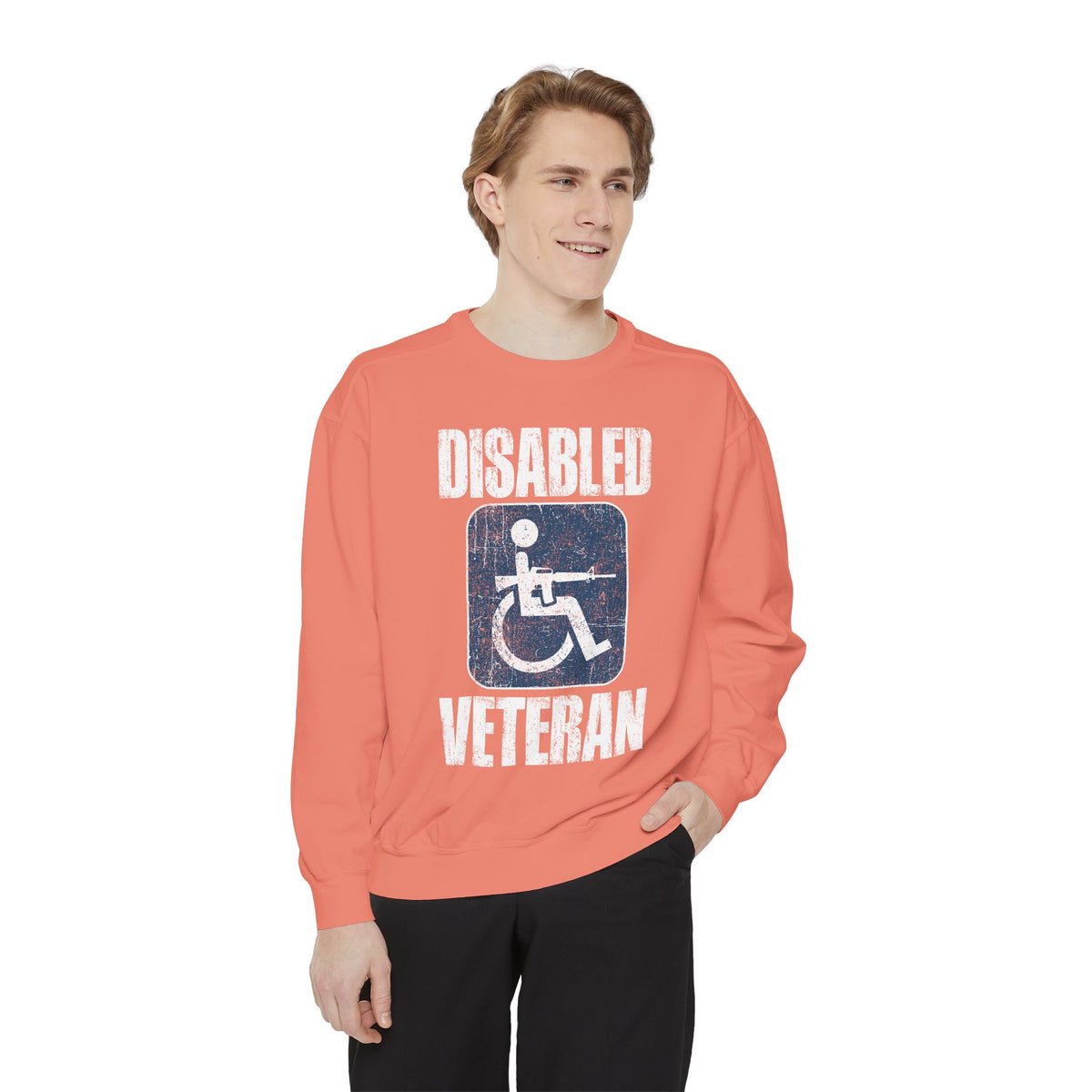 Disabled Veteran Sweatshirt, Distressed Wheelchair and Rifle Graphic, Military Service Pride, Veterans Day Gift and Everyday Casual Wear