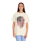 God Bless America Shirt, Distressed American Flag and Cross Graphic, Patriotic Christian Gift for Church Events and Everyday Faith