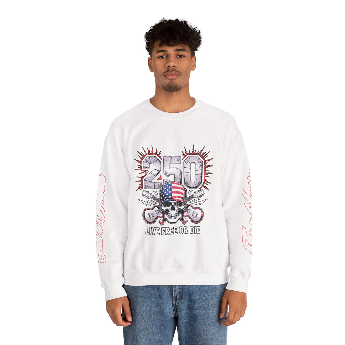 250 Live Free or Die Sweatshirt, Patriotic Skull Crewneck, American Flag Pullover, USA 250th Anniversary Gift, Fourth of July Top