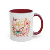 To a Wonderful Mum Coffee Mug, Cute Butterfly Birthday Gift for Mother, Floral Pastel Watercolor Ceramic Tea Cup with Pink Handle, Mum Gift