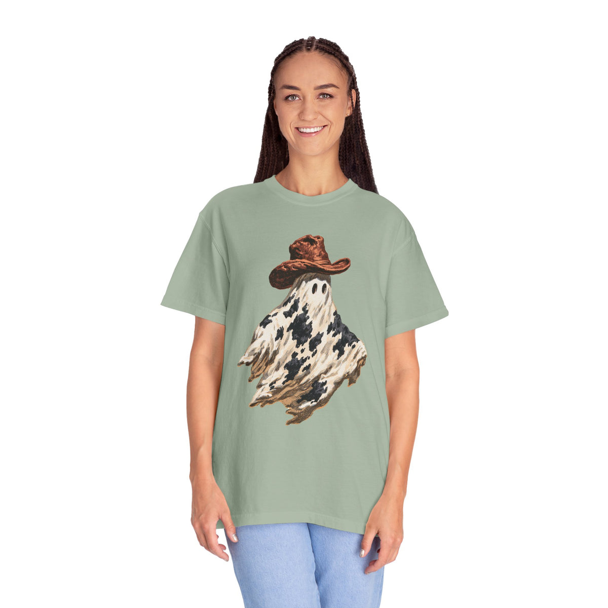 Western Ghost Halloween Shirt, Cowboy Hat Spooky Graphic Tee, Cute Vintage Fall Gift for Cowgirl, Country October Outfit for Women