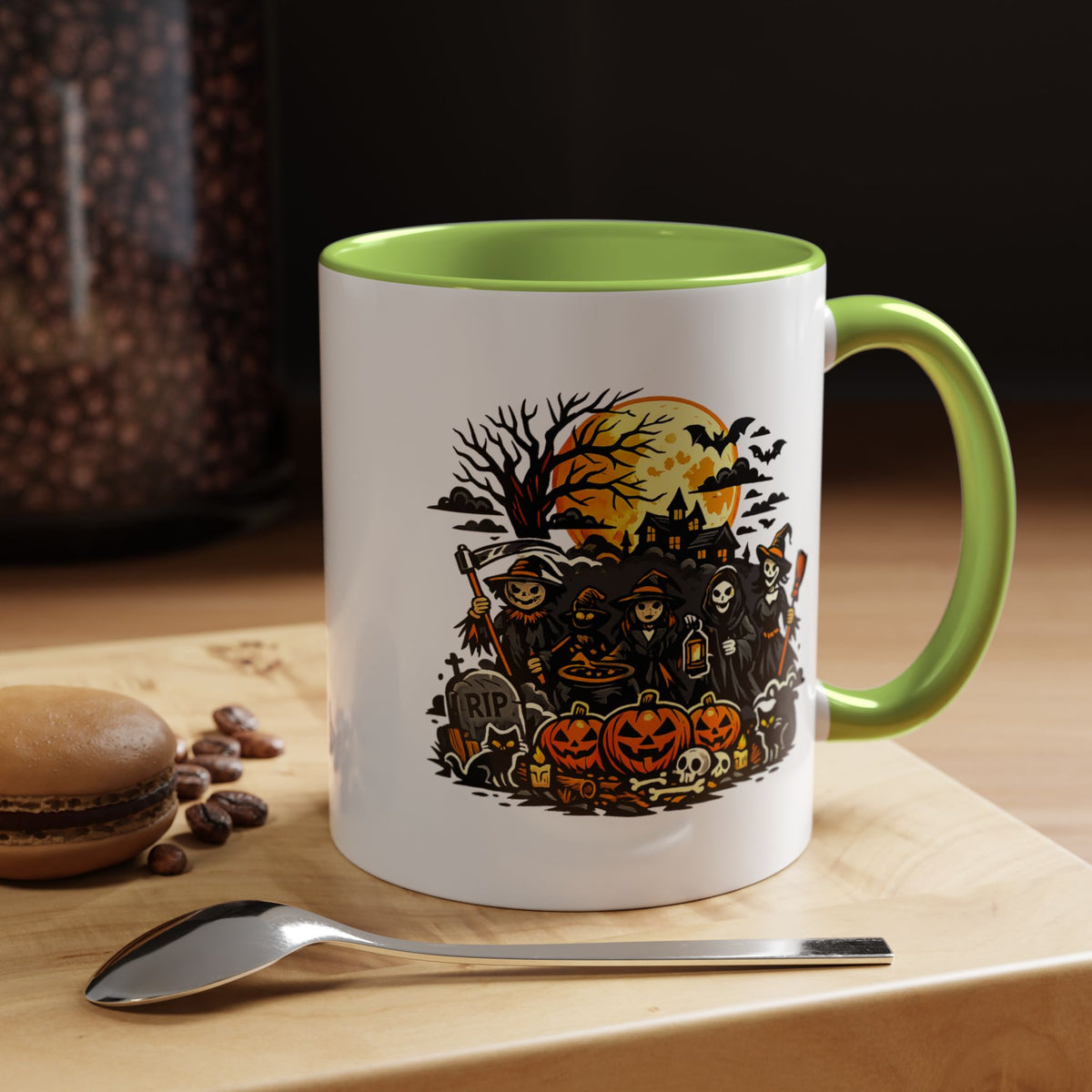Halloween Witch Coffee Mug, Spooky Reaper and Pumpkin Cup, Gothic Horror Gift for Halloween Lover, Haunted House October Drinkware