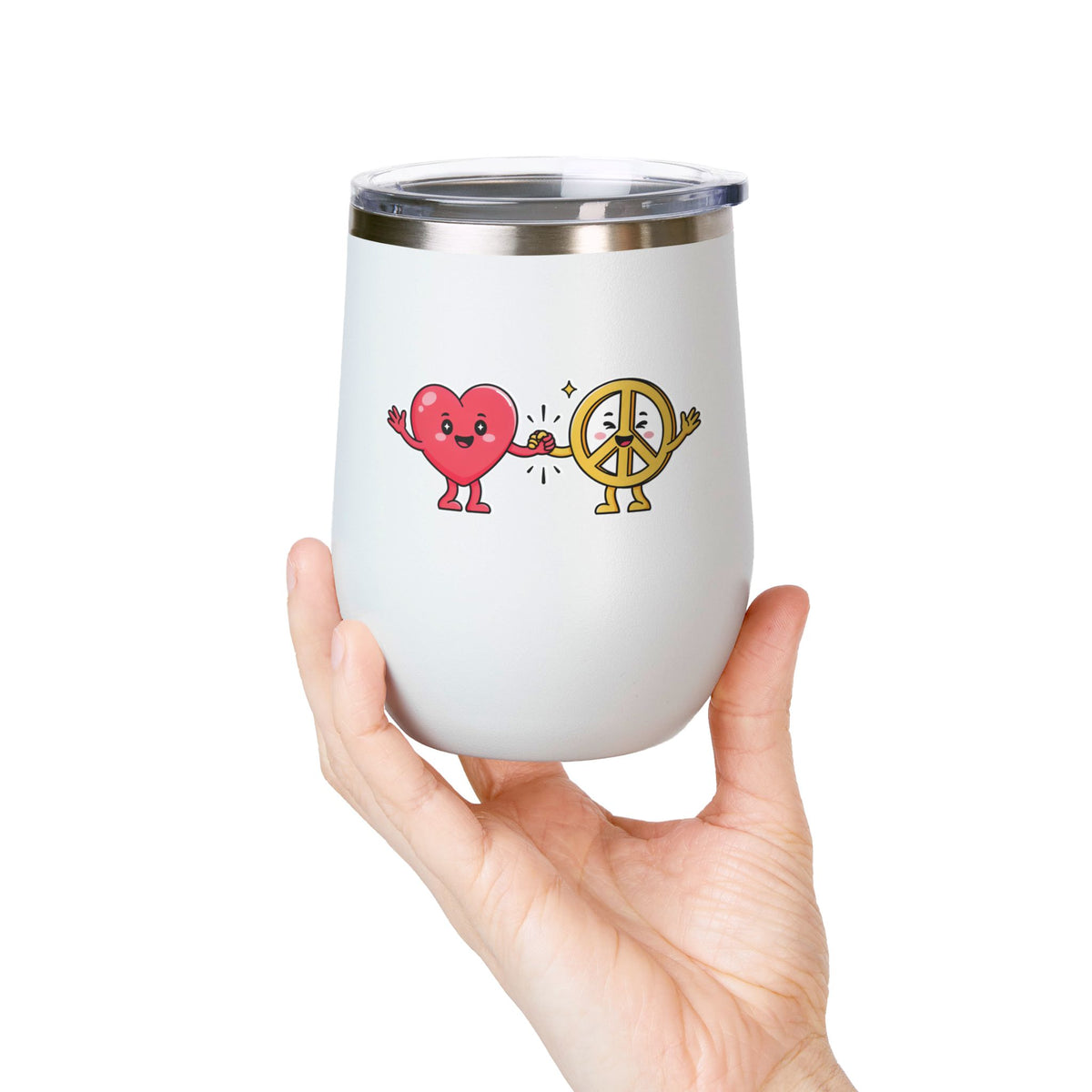 Heart and Peace Sign Wine Tumbler, Cute Friendship Gift, Love and Unity Drinkware, Valentine's Day Gift for Her or Best Friend