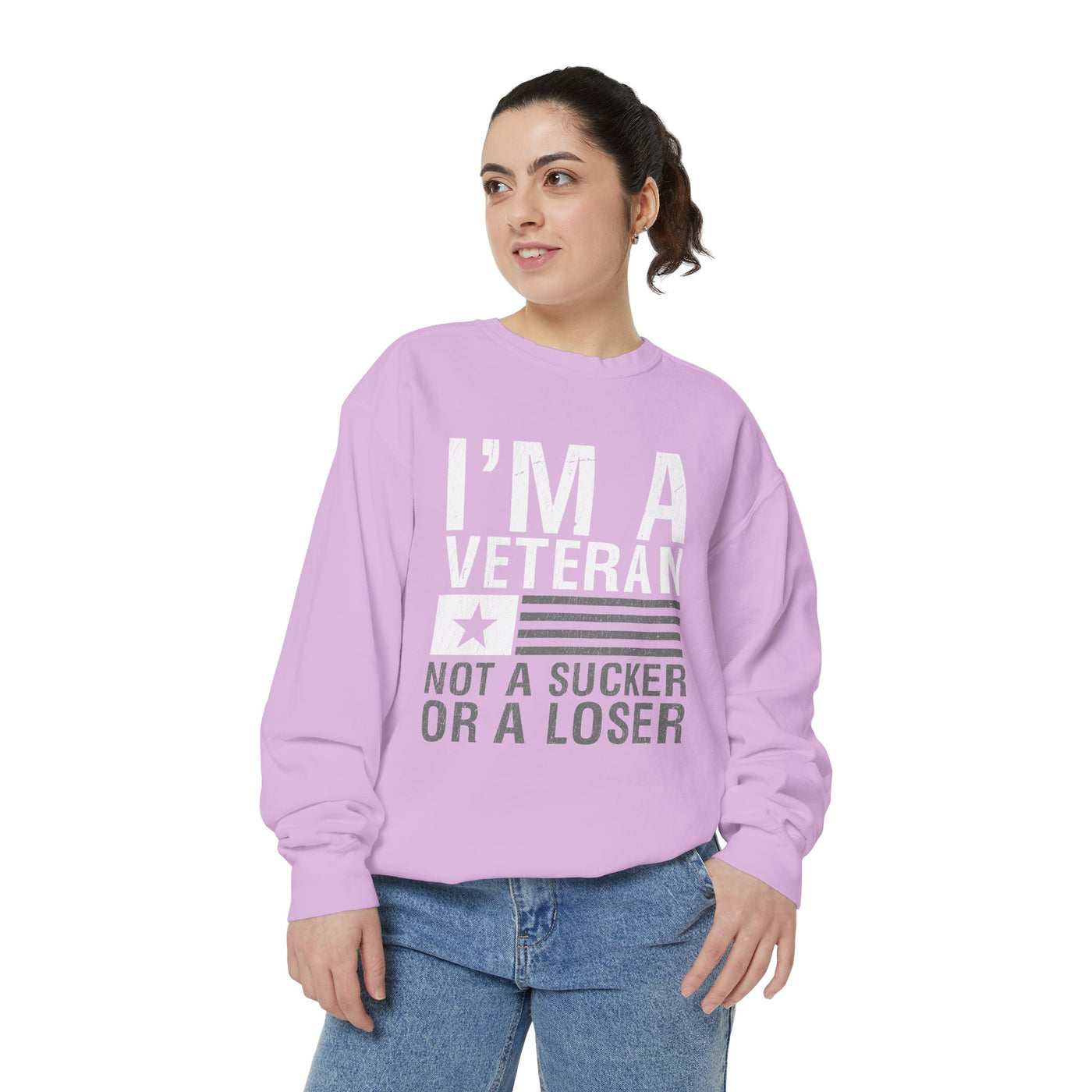 I'm a Veteran Not a Sucker or Loser Sweatshirt, Bold Military Crewneck, Patriotic Veteran Gift, Retired Soldier Veterans Day Pullover