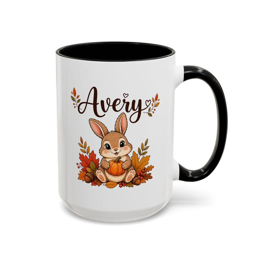 Personalized Bunny Mug with Name, Autumn Rabbit Coffee Cup, Cute Fall Woodland Gift for Daughter, Easter Basket or Birthday Keepsake