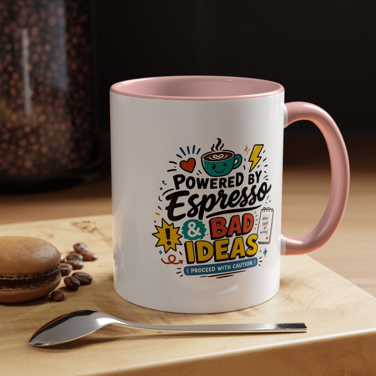 Powered by Espresso Mug, Funny Coffee Lover Cup, Bad Ideas Quote Gift for Coworker, Caffeine Addict Present, Office Humor Drinkware