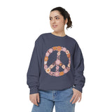 Floral Peace Sign Sweatshirt, Retro Daisy Crewneck for Women, Hippie Flower Gift, Cozy Boho Pullover for Festivals and Everyday Wear