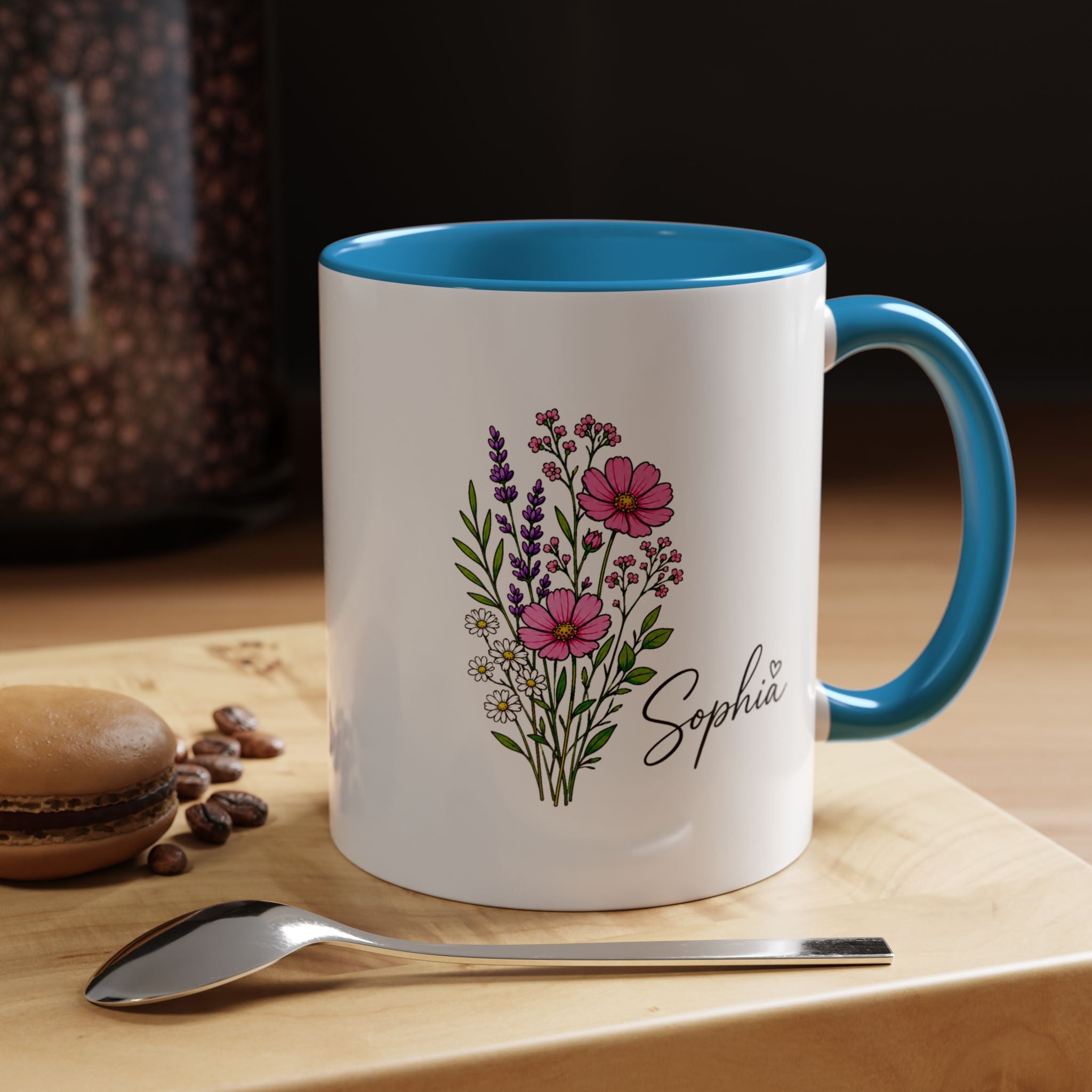 Personalized Floral Name Mug, Custom Wildflower Coffee Cup for Her, Birthday Gift for Women, Botanical Friend or Coworker Keepsake