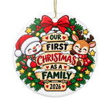 First Christmas as a Family Ornament 2026, Snowman and Reindeer with Festive Red Bow, Holiday Keepsake Gift for New Parents and New Families