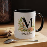 Personalized Floral Monogram Mug, Custom Initial Coffee Mug with Name, Elegant Botanical Gift for Women, Bridesmaid Birthday Gift
