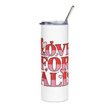 Love for All Skinny Tumbler, Pink Pixel Heart Travel Cup, Romantic Gift for Her, Cute Valentine Drinkware