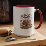 Book Lover Coffee Mug, Time to Escape Black Accent Cup with Books and Tea, Unique Cozy Gift for Reader, Librarian, Teacher or Bookworm