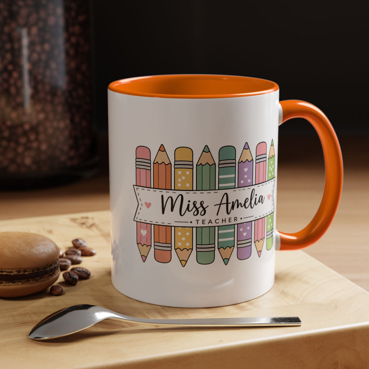 Personalized Teacher Pencil Mug, Custom Teacher Name Coffee Mug, Teacher Appreciation Gift, Back to School Teacher Cup