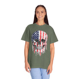 American Flag Skull Shirt, Distressed Patriotic Graphic for Biker Outfits, Fourth of July Style, Birthday Gift for Skull Art Lovers