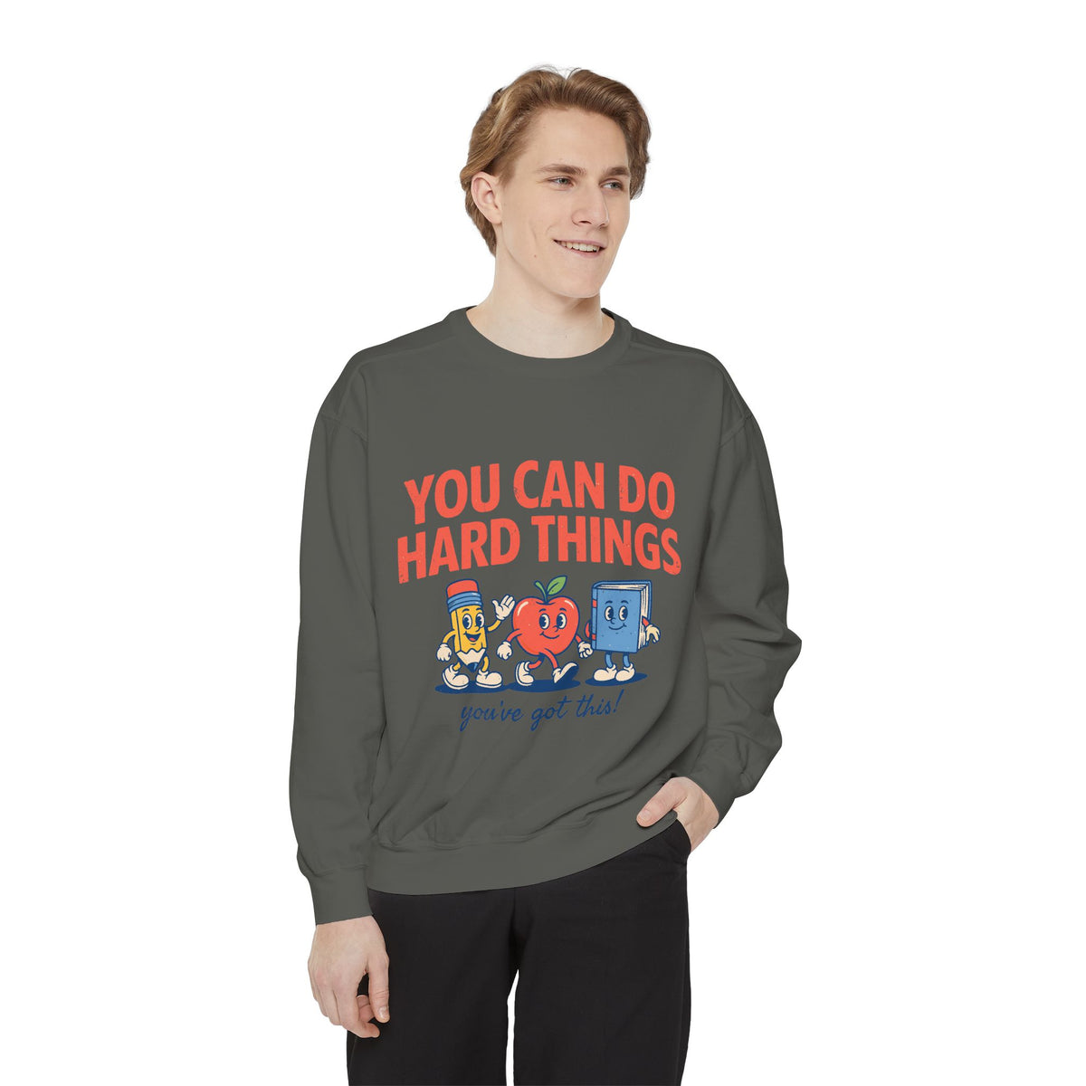 You Can Do Hard Things Teacher Sweatshirt, Motivational School Graphic Crewneck, Positive Classroom Gift for Educators