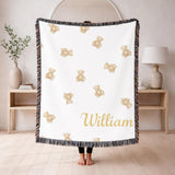 Custom Teddy Bear Woven Blanket Personalized Baby Blanket Nursery Decor Keepsake Gift Baby Shower Gift Name Blanket