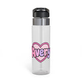 Personalized Pink Purple Water Bottle, Custom Name Drink Bottle with Hearts, Cute School Bottle for Girls, Birthday Gift for Her