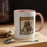Our God Is Still Working Miracles Coffee Mug, Funny Raccoon Christian Gift for Friends, Cute Religious Parody Trash Panda Ceramic Tea Cup with Black Handle