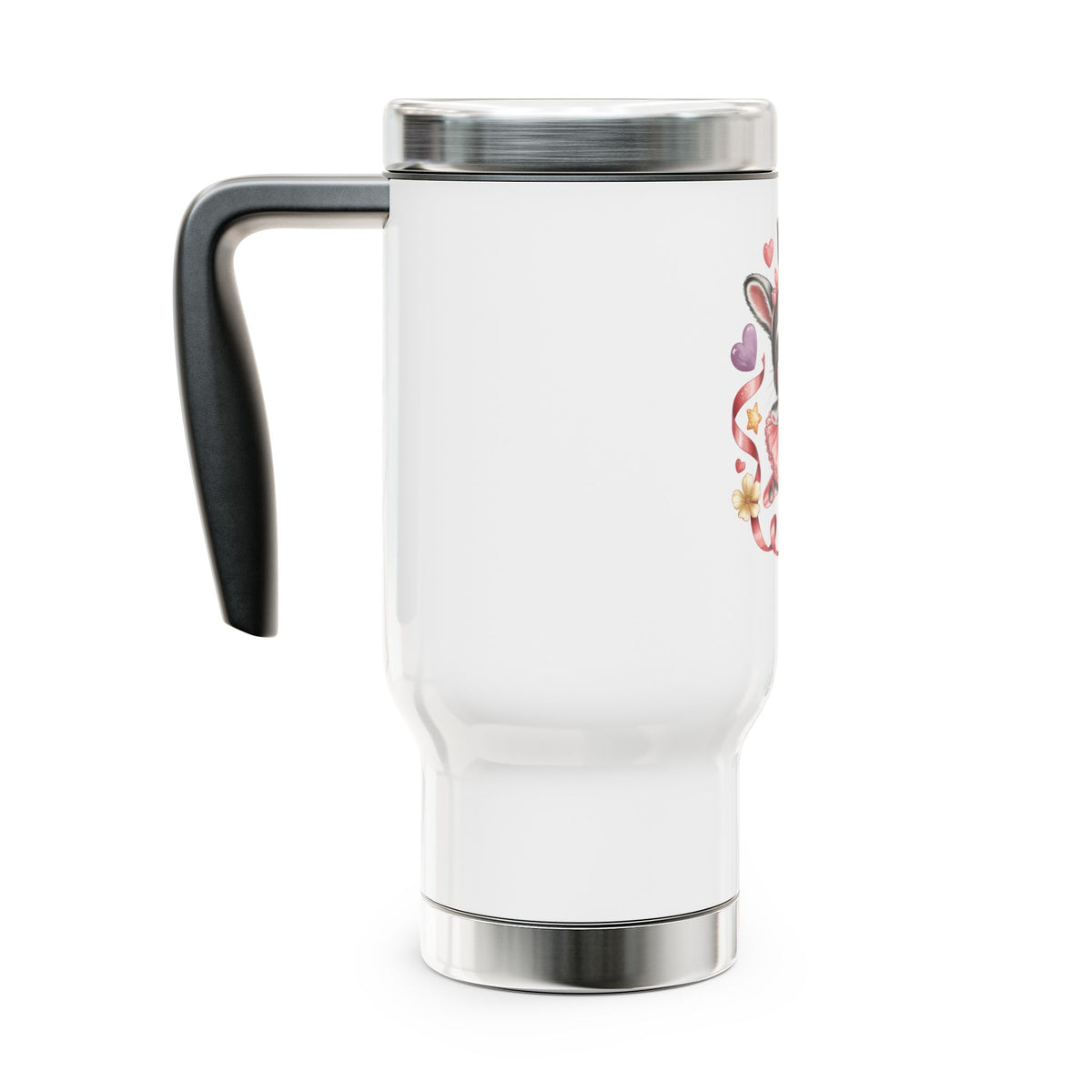 Ballet Bunny Travel Mug with Handle, Cute Pink Rabbit Coffee Cup, Gift for Dancers, Ballerinas, Ballet Class and Bunny Lovers
