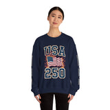 USA 250 Sweatshirt, American Flag Crewneck, Patriotic Pullover, USA 250th Anniversary Gift, Fourth of July Shirt, Americana Top