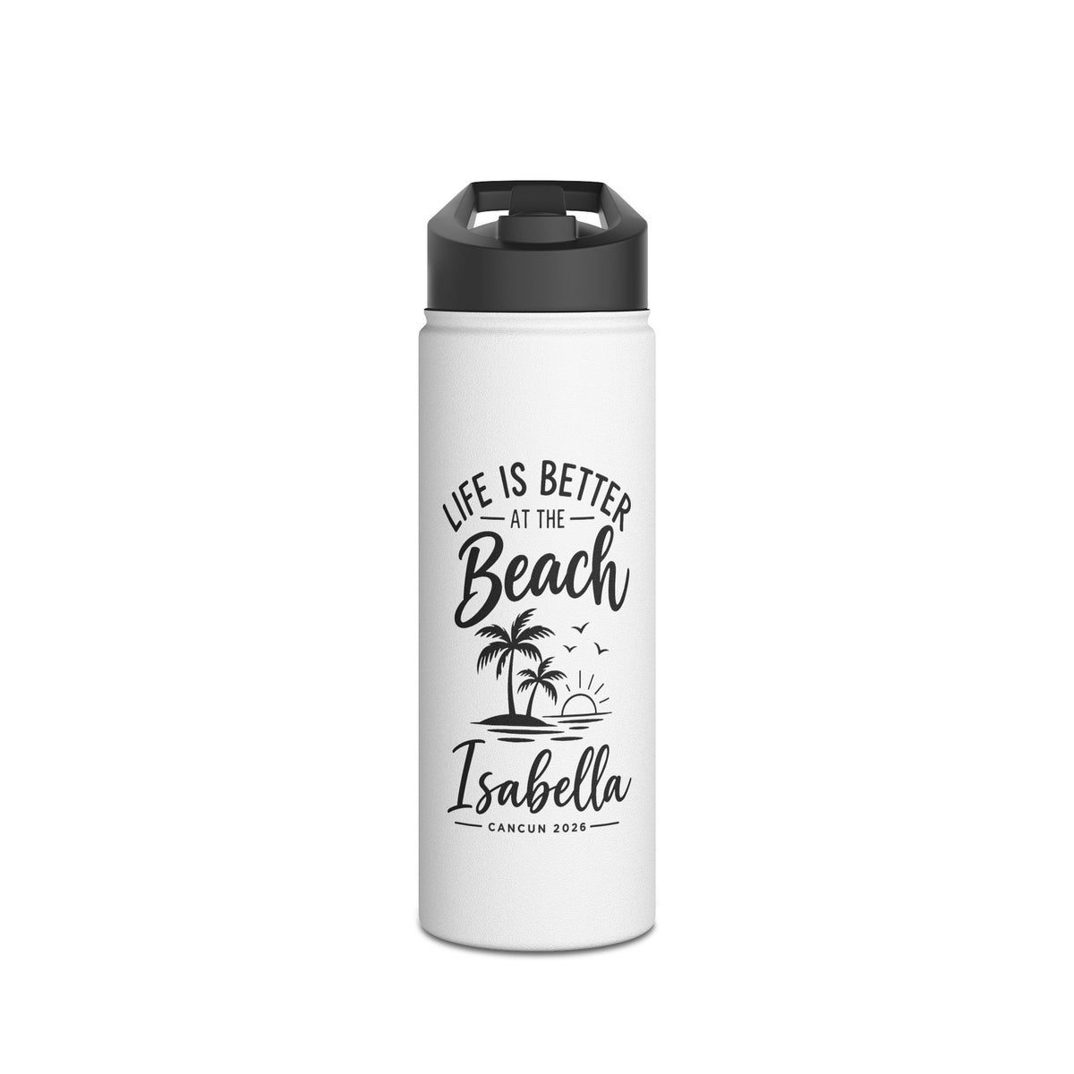 Personalized Beach Kids Water Bottle, Stainless Steel Straw Bottle, Custom Name Family Vacation Bottle, Kids Beach Trip Gift