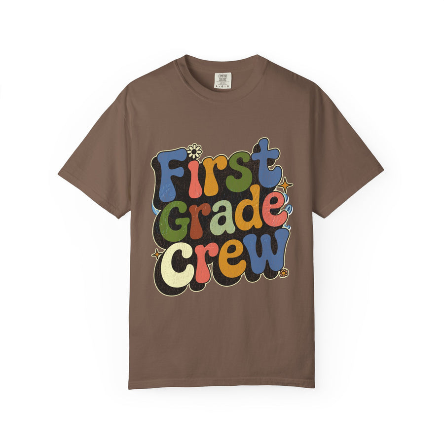 First Grade Crew T-Shirt, Retro Teacher Team Graphic Tee, Elementary School Staff Gift, First Day Classroom Outfit, Grade One Shirt