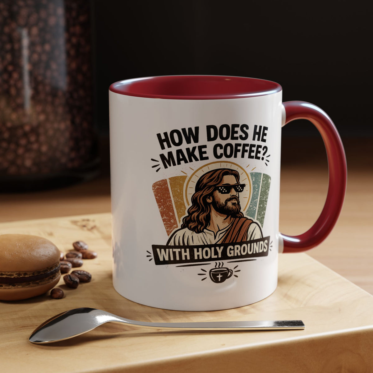 Funny Christian Jesus Mug, How Does He Make Coffee With Holy Grounds Mug, Christian Humor Coffee Cup, Church Friend Gift