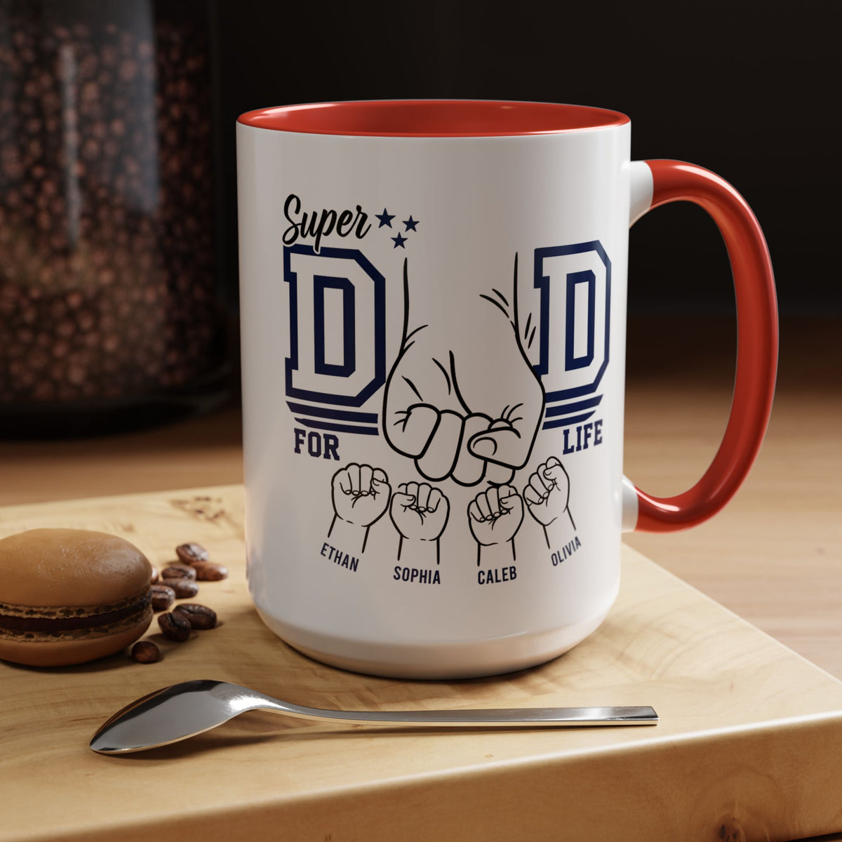 Personalized Super Dad Coffee Mug, Custom Dad Mug with Kids Names, Father's Day Gift for Dad, Dad for Life Coffee Cup, Gift from Children