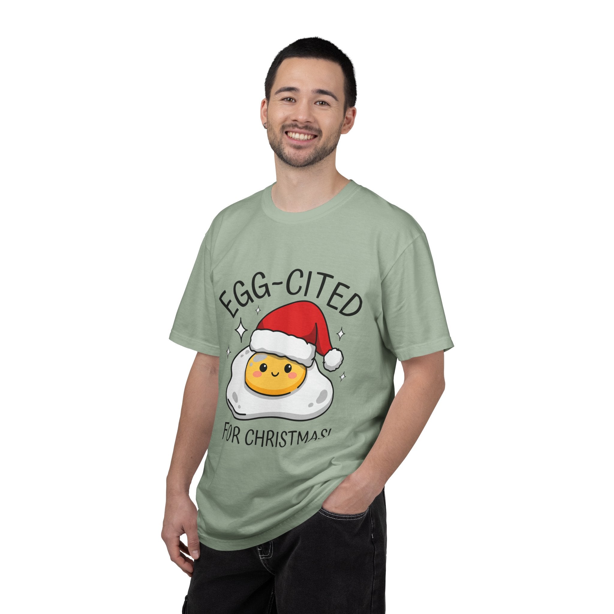 Egg-Cited for Christmas Shirt, Funny Fried Egg T-Shirt, Cute Food Pun Holiday Tee, Christmas Breakfast Gift for Brunch Lover or Cook