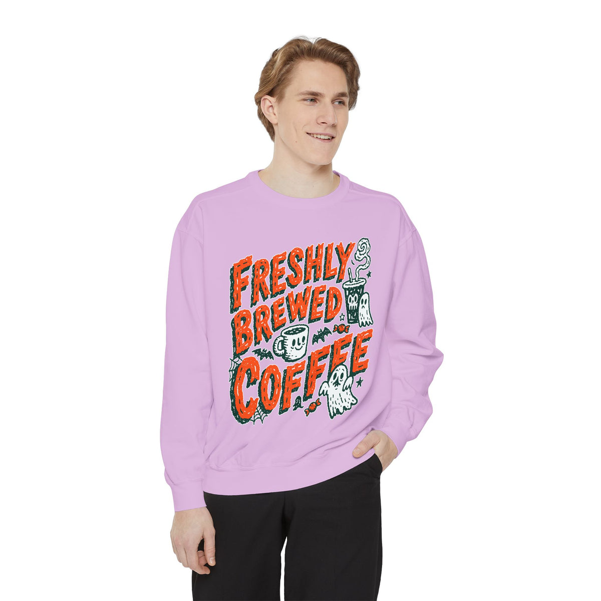 Coffee Lover Halloween Sweatshirt, Freshly Brewed Coffee Ghost Pullover, Cute Spooky Season Gift for Barista and Caffeine Fan, Gift for Her