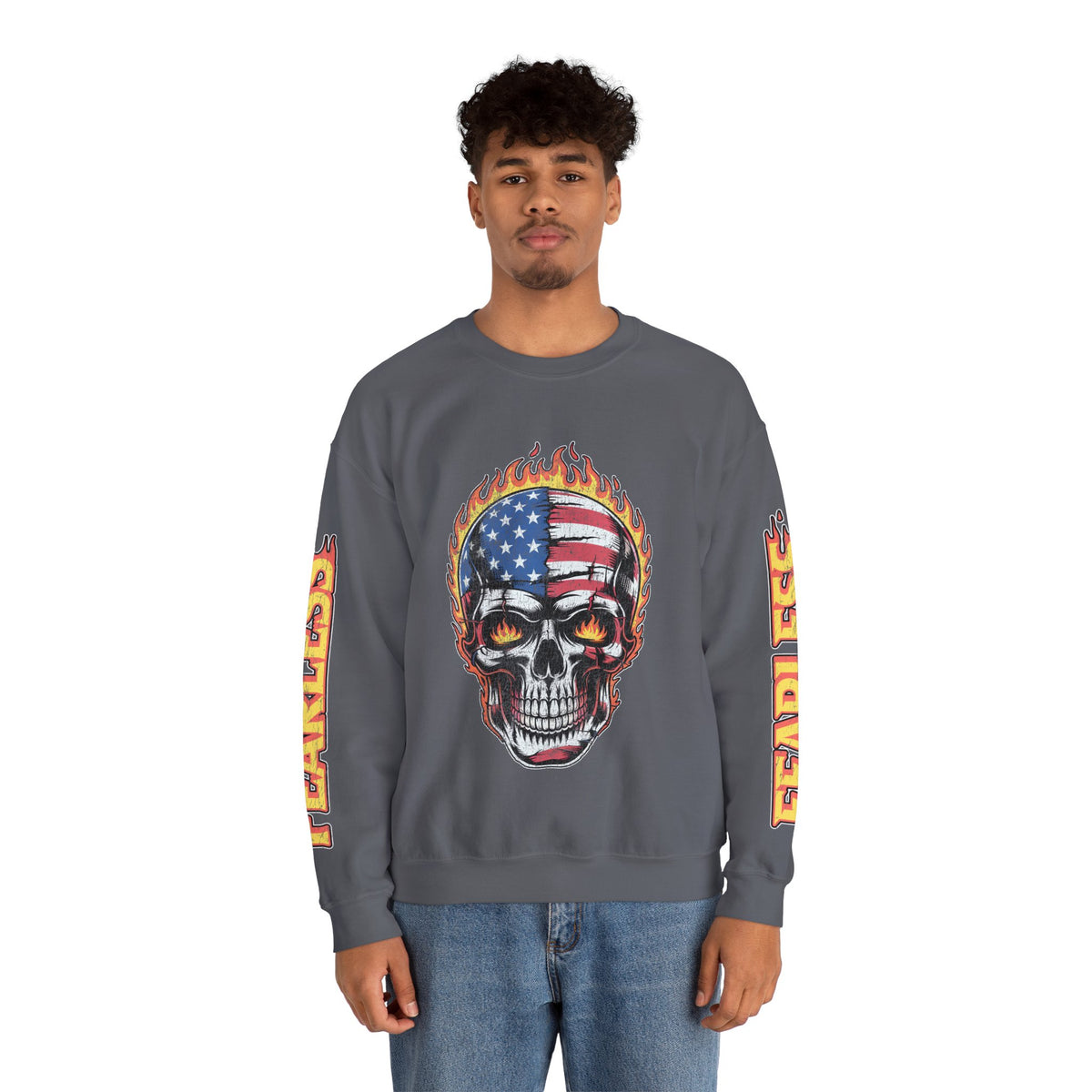 Patriotic Skull Sweatshirt, American Flag Skull Pullover, USA Biker Style Top, Edgy Americana Clothing, Fourth of July Gift