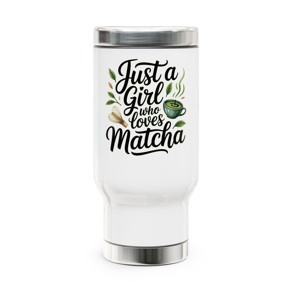 Matcha Lover Travel Mug with Handle, Just a Girl Who Loves Matcha, Green Tea Coffee Cup, Cute Cafe Gift for Her, Cozy Drinkware