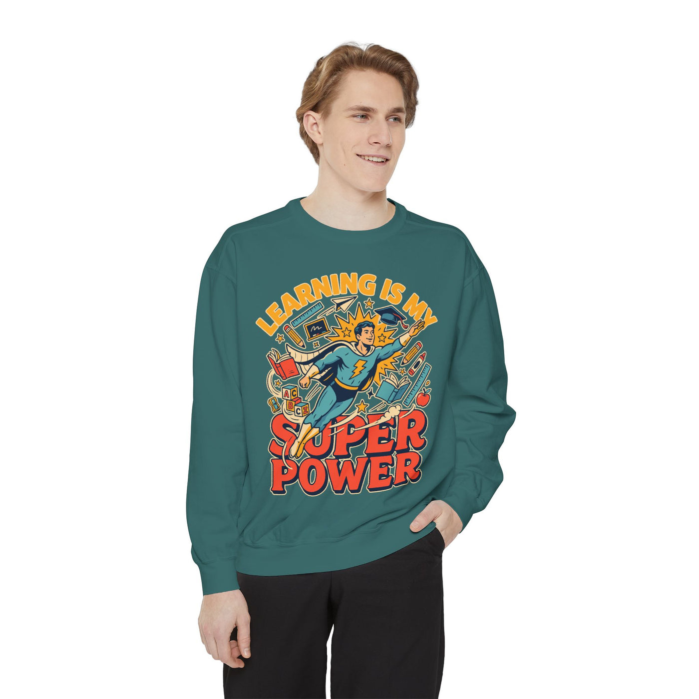Teacher Comfort Colors Sweatshirt, Learning Is My Superpower Shirt, Elementary Teacher Gift, Classroom Sweatshirt for Educators