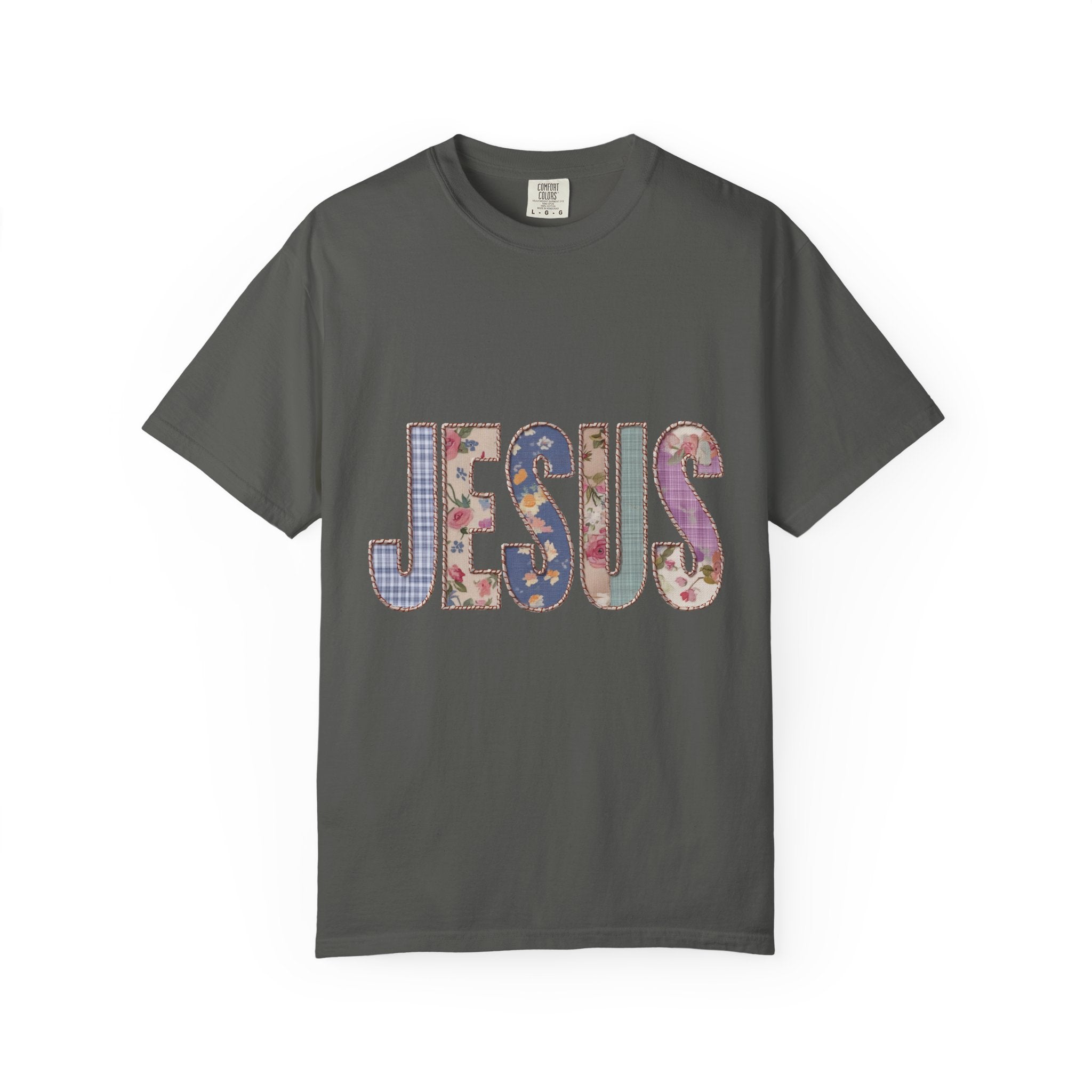Jesus Patchwork Graphic Tee, Floral Christian Shirt, Cute Faith Based T Shirt, Vintage Coquette Religious Shirt
