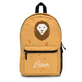 Personalized Lion Kids Backpack, Custom Name Safari School Bag, Mustard Yellow Animal Book Bag, Back to School Gift for Boys