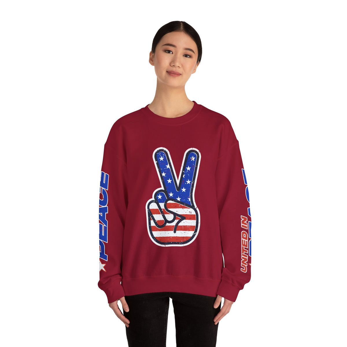 United in Peace Sweatshirt, Patriotic Peace Sign Crewneck, American Flag Pullover, USA 250th Anniversary Outfit, Fourth of July Gift