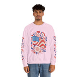 Floral American Flag Sweatshirt, Patriotic USA Pullover, Red White Blue Flower Top, Fourth of July Outfit, Americana Gift for Women