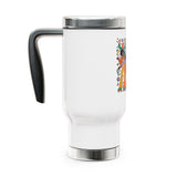 Retro Disco Birthday Travel Mug with Handle, 70s Roller Skating Party Design, Groovy Coffee Lover Gift for a Friend Who Loves Vintage Style