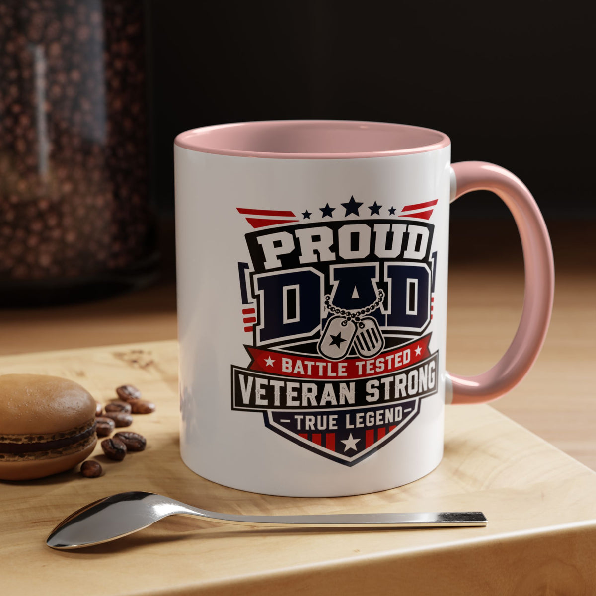 Proud Veteran Dad Coffee Mug, Battle Tested Veteran Strong Cup, Patriotic Military Gift for Father, Retired Soldier or True Legend