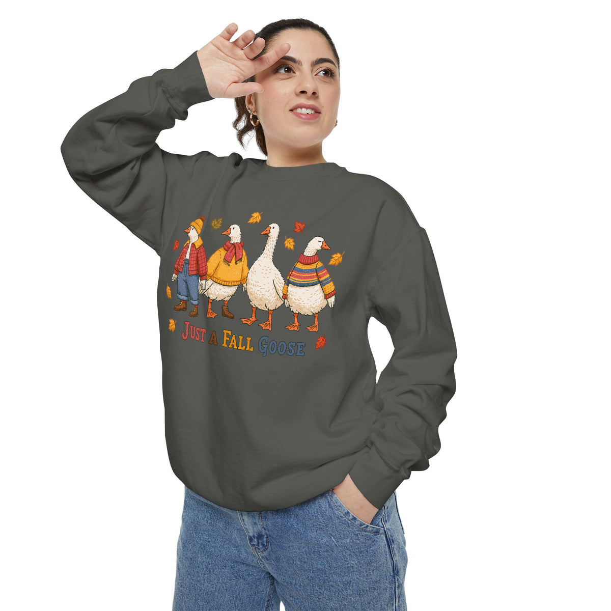 Funny Fall Goose Sweatshirt, Just a Fall Goose Autumn Pullover, Cute Cozy Gift for Bird Lover, Thanksgiving and October Outfit for Her
