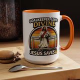 Christian Soccer Goalkeeper Mug, Jesus Saves Coffee Mug, Faith Based Sports Gift, Soccer Player Christian Mug, Goalie Gift for Believers