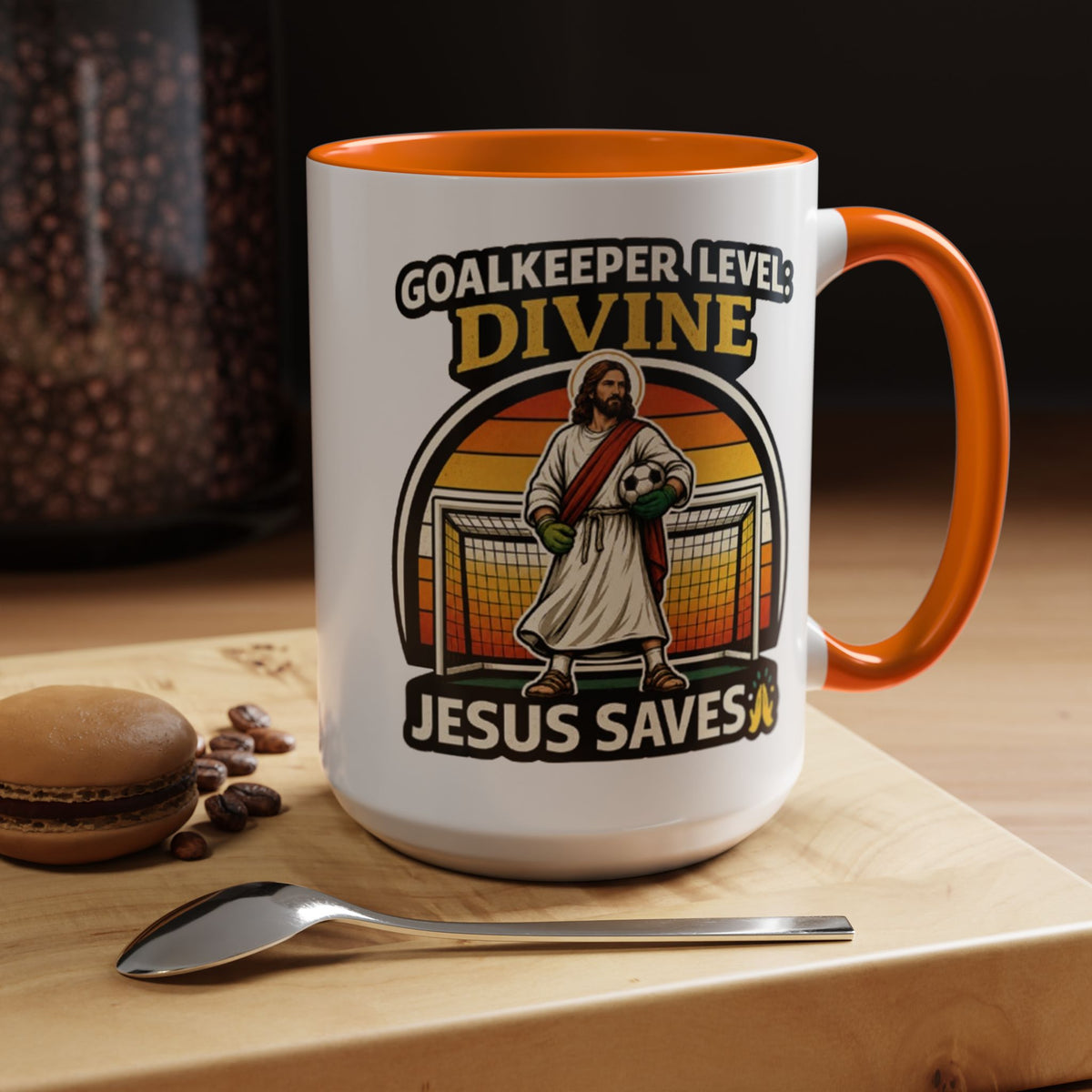 Christian Soccer Goalkeeper Mug, Jesus Saves Coffee Mug, Faith Based Sports Gift, Soccer Player Christian Mug, Goalie Gift for Believers