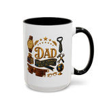 Best Dad in the World Coffee Mug, Father's Day Gift from Daughter or Son, Handy Papa Birthday Ceramic Tea Cup with Tools and Watch
