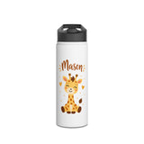 Giraffe Personalized Water Bottle, Custom Name Drink Bottle, Cute Animal Gift, School Water Bottle, Birthday Present, Reusable Kids Bottle
