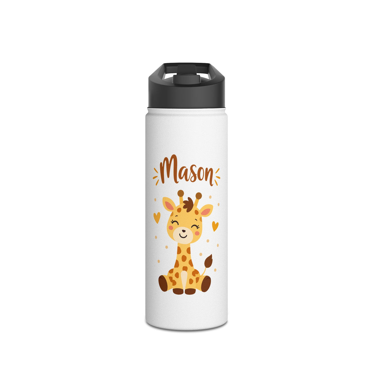 Giraffe Personalized Water Bottle, Custom Name Drink Bottle, Cute Animal Gift, School Water Bottle, Birthday Present, Reusable Kids Bottle