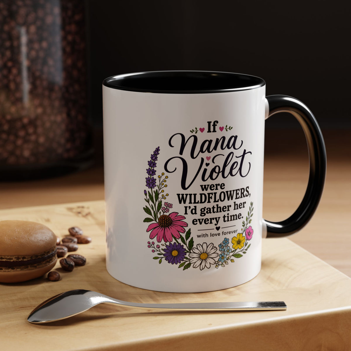 Nana Violet Wildflower Mug, Floral Grandmother Coffee Cup, Sentimental Gift from Grandchild, Birthday or Mothers Day Present