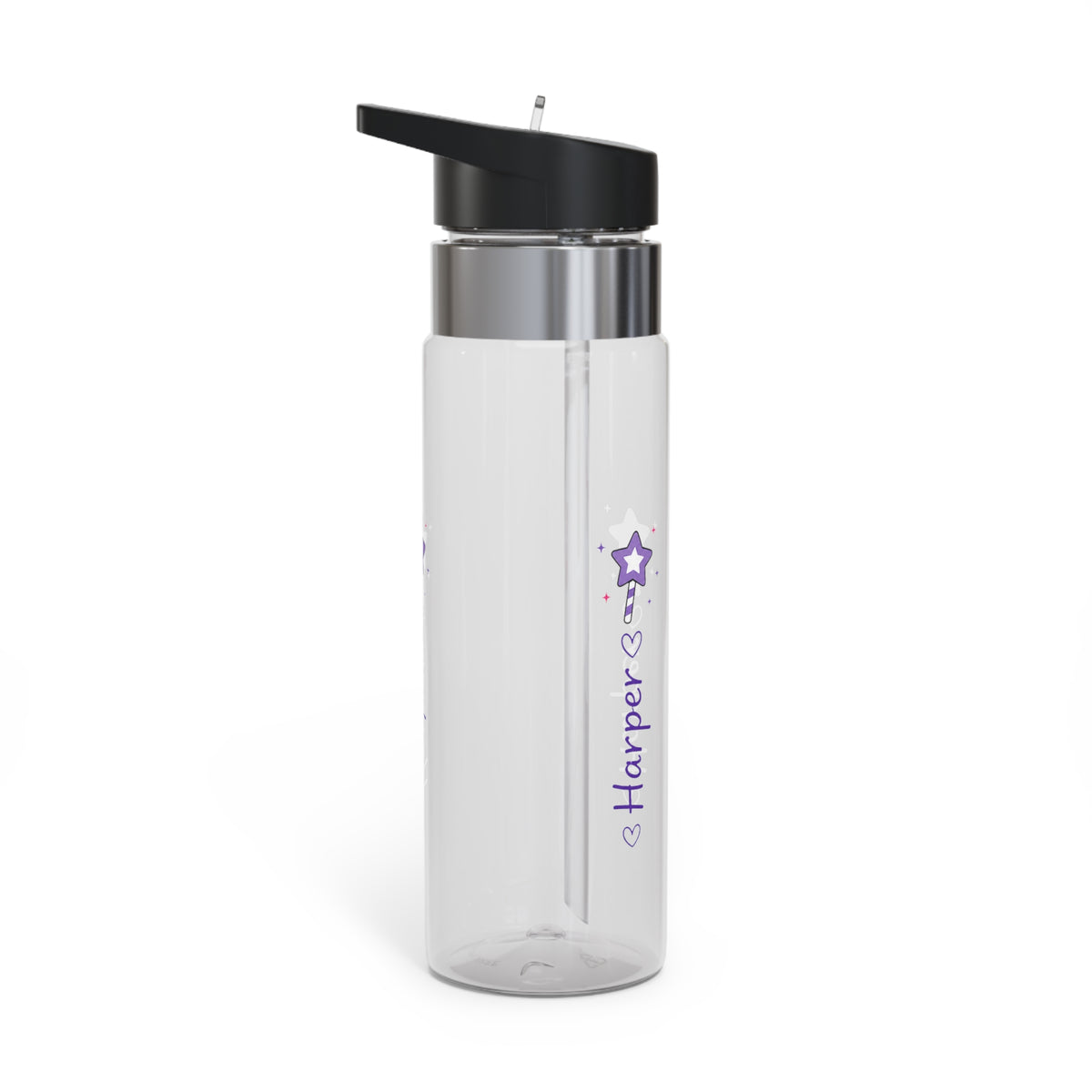 Personalized Transparent Water Bottle for Girls, Cute Star Wand Design, Custom Name Water Bottle, School Gift, Back to School Gift